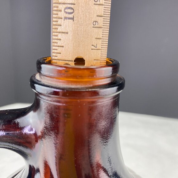 Vintage Amber Swirl Glass Jug Bottle With Handle & Yellow Metal Lid - Picture 11 of 11